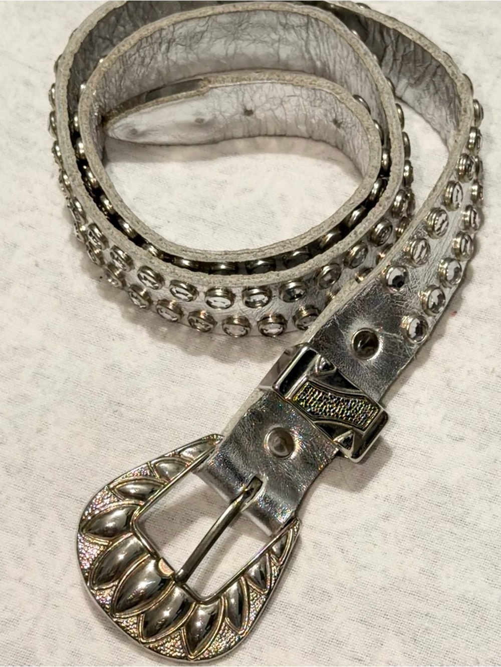 Vintage Michael Morrison FRAUD Silver Rhinestone Western Belt 1980s Y2K